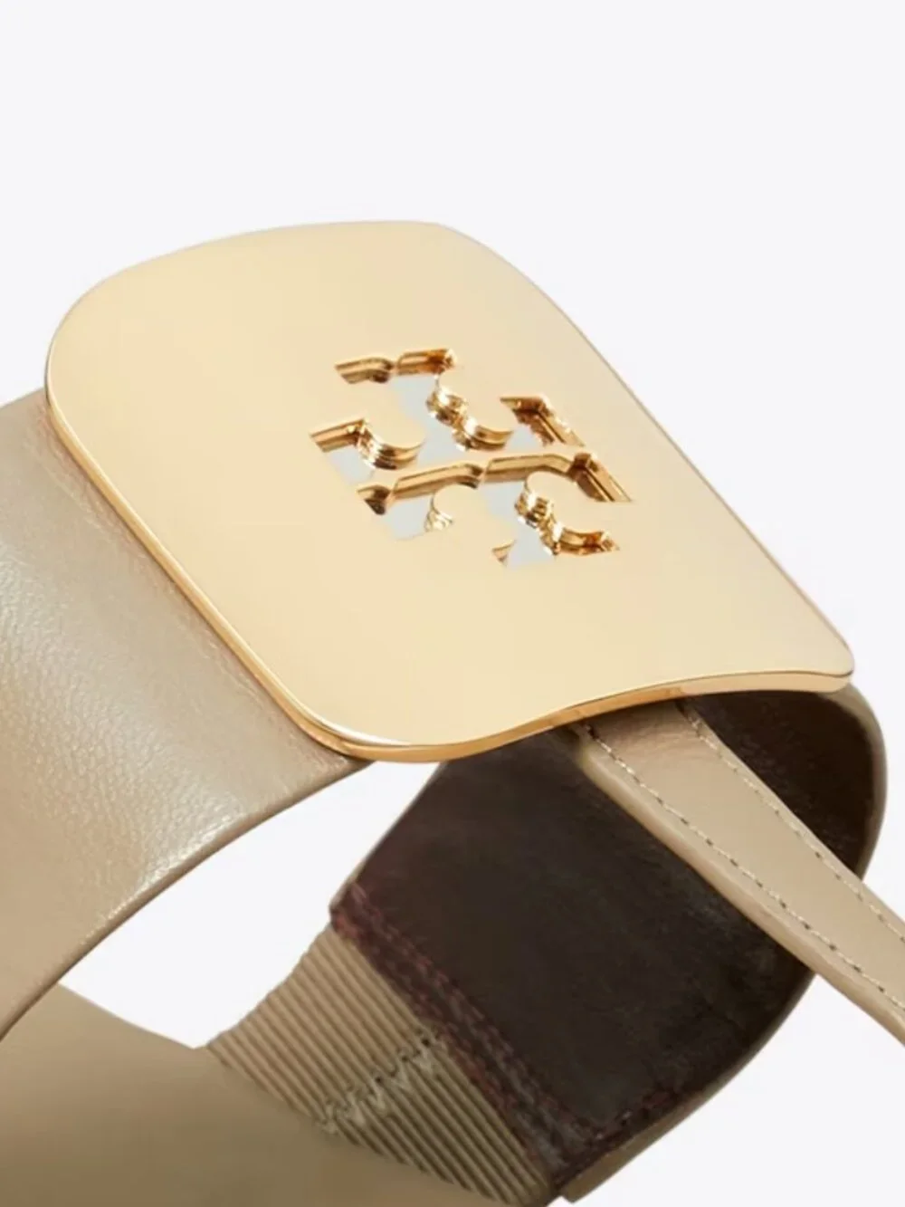Tory Burch Georgia Tan Dark Elk Two Tone Metal Gold Silver Flat Sandals Thong
